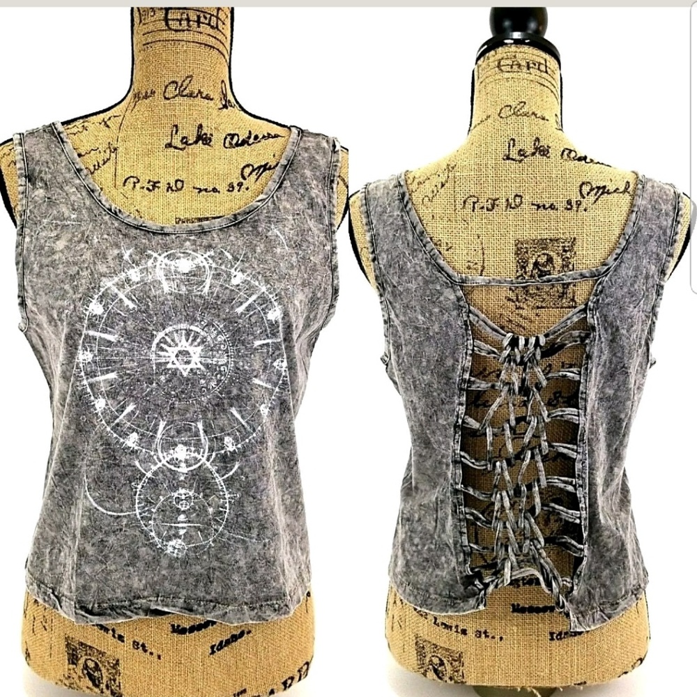 Womens Tank top tie back gray faded BC07